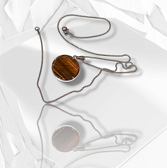 Stainless Steel Necklace Reversible Tree Of Life/Tiger's Eye Gemstone Pendant - Picture 9 of 16